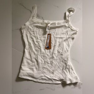 White Ribbed Tank Top skims soft lounge scoop neck. Marble
